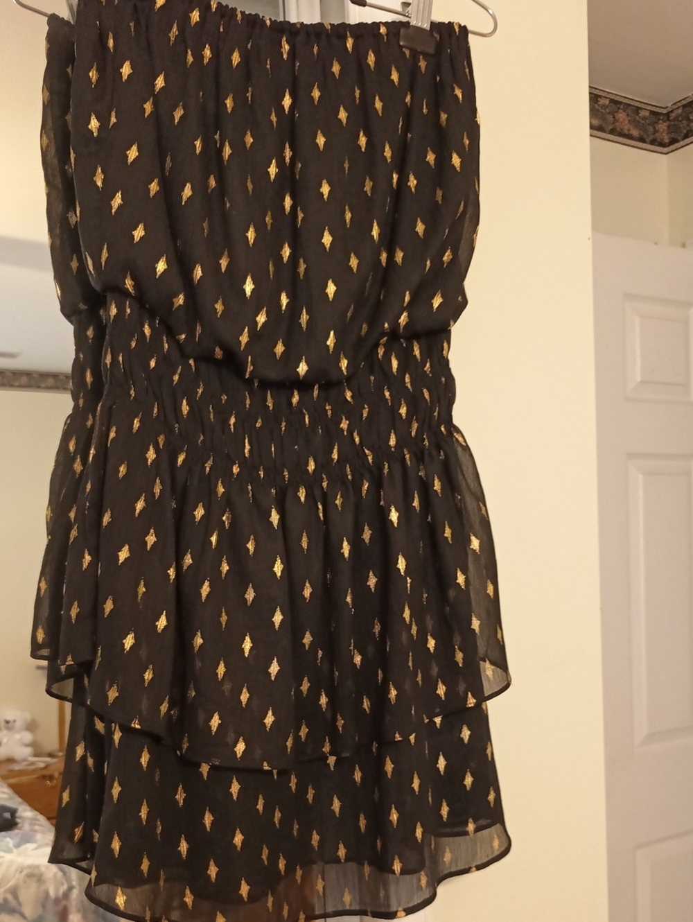 NWT GLAM Sz. med Black Mini Dress with Gold Diamond Foil